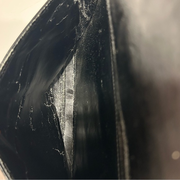 Vintage Donnio Italian Black Leather Satchel Purse with Sunburst Design, Unique - Picture 15 of 16